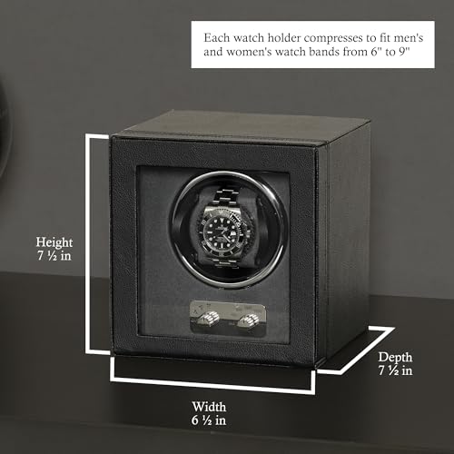 ROTHWELL Single Watch Winder for Automatic Watches with Quiet Motor with Multiple Speeds and Rotation Settings (Black/Grey)