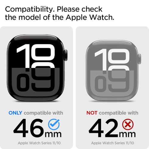 Spigen for Apple Watch Series 11 Case, Built-in Touch Sensitive Tempered Glass Screen Protector Durable Full Coverage Cover Tough Armor Compatible with Series 11/10 46mm - Black