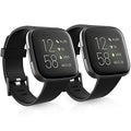 Dr.Sept 2 Pack Waterproof Bands Compatible with Fitbit Versa 2 Bands for Women Men, Classic Soft Sports Replacement Wristbands for Fitbit Versa 2/Versa Lite/Versa SE (black/black, Large 7.1''-8.7'')
