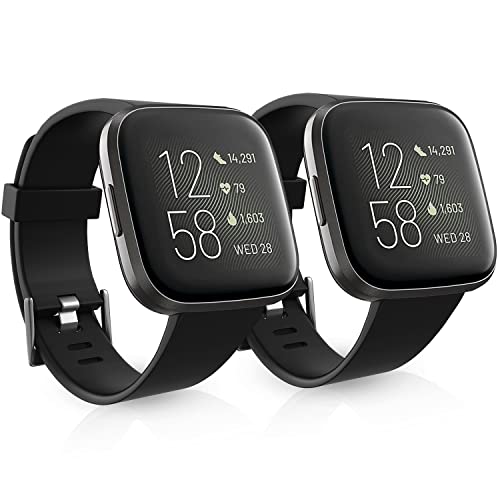 Dr.Sept 2 Pack Waterproof Bands Compatible with Fitbit Versa 2 Bands for Women Men, Classic Soft Sports Replacement Wristbands for Fitbit Versa 2/Versa Lite/Versa SE (black/black, Large 7.1''-8.7'')