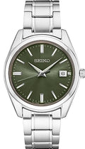 SEIKO SUR527 Quartz Watch for Men - Essentials Collection - Green Dial with Date Calendar, Stainless Steel - 100M Water Resistant