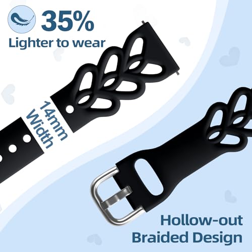 Wepro 20mm Thin Braided Silicone Bands for Samsung Watch Bands Women for Galaxy Watch 7 Band 6 5 4 FE 40mm 44mm 6 4 Classic 43mm 47mm 42mm 46mm Watch 5 Pro 45mm 3 41mm Active 2 Slim Lace Heart Strap