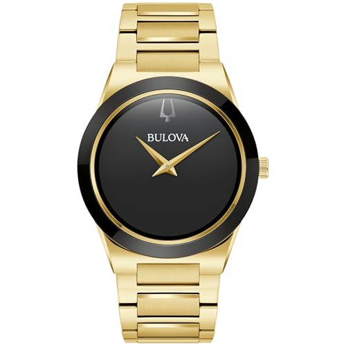 Bulova Mens Modern Millenia Gold Stainless Steel 2-Hand Quartz Watch, Black Dial Style: 97a183
