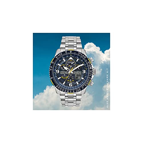 Citizen Men's Eco-Drive Promaster Air Skyhawk Atomic Time Keeping Pilot Watch in Stainless Steel with Blue Leather Strap, Blue Dial (Model: JY8078-01L)