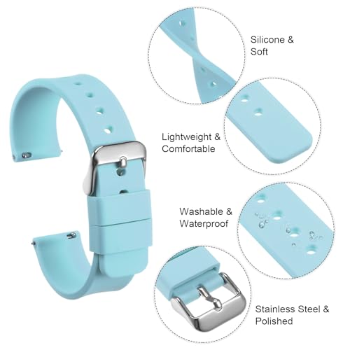 HARFINGTON Silicone Watch Band 16mm Width Quick Release Soft Rubber Replacement Watch Strap with Stainless Steel Buckle for Men Women, Blue