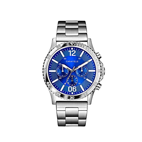 Caravelle by Bulova Men's Sport Chronograph Quartz Silver Tone Stainless Steel Watch, Blue Dial Style: 43A145