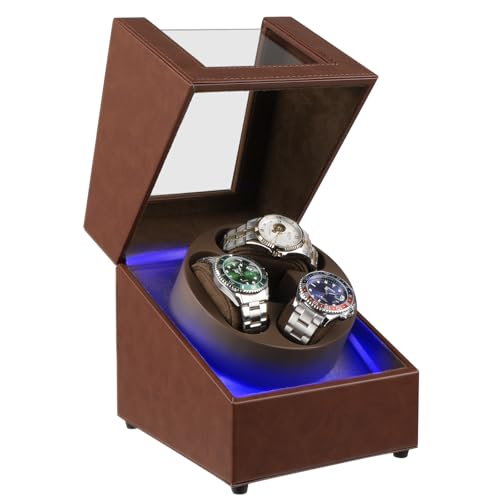 J&T Technology Watch Winder for Automatic Watches,Automatic Watch Winder with LED Light,Rotating Watch Case with Japanese Quiet Motor,4 Rotation Modes,USB Type C