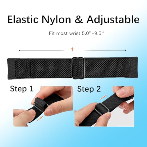 2 Pack Elastic Nylon Bands Compatible with Fitbit Charge 6 / Fitbit Charge 5, Classic Soft Breathable Adjustable Sport Smartwatch Replacement Wristband for Women Men (black+black)