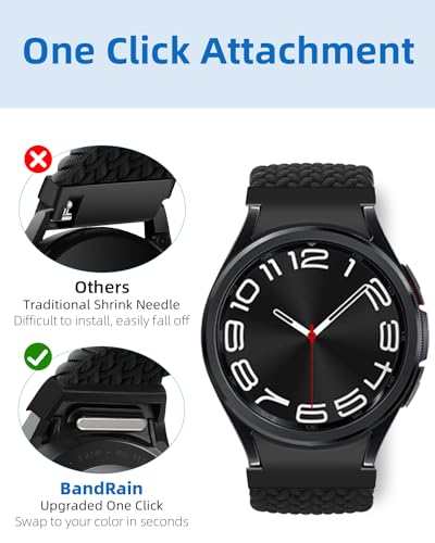 One Click No Gap Braided Bands Compatible with Samsung Galaxy Watch 7 6 4 5 FE Band 40mm 44mm/Galaxy Watch 6 4 Classic 47mm 43mm 42mm 46mm/Watch 5 Pro 45mm, 20mm Elastic Nylon Sport Strap Men Women