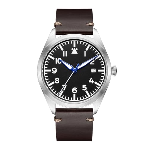 Boyarca Pilot Watch Men's Aviator Wrist Watch Japan Automatic Movement Retro Mechanical Watches Stainless Steel Case with Luminous Waterproof (Brown White)