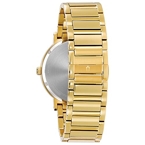 Bulova Men's Modern Gold Tone Stainless Steel 3-Hand Calendar Date Quartz Watch, Black Dial with Diamonds Style: 97D116