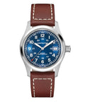 Hamilton Khaki Field Automatic Unisex Watch, 38mm Stainless Steel Case, Swiss Made, Blue Dial Analog Wrist Watch Unisex 100 Meters Water resitance, Sapphire Crystal, 3-Hand Movement, Leather Strap