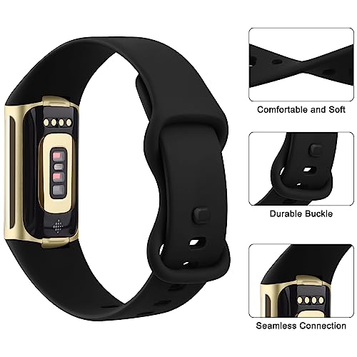 AK Sport Band Compatible with Fitbit Charge 6 Bands/Fitbit Charge 5 Bands Women Men, Classic Soft Replacement Straps Wristbands for Fitbit Charge 6/5 Advanced Fitness & Health Tracker (Black,Small)