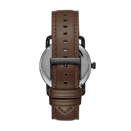 Fossil Men's Copeland Quartz Stainless Steel and Leather Three-Hand Watch for Men, 42MM, Color: Black, Dark Brown