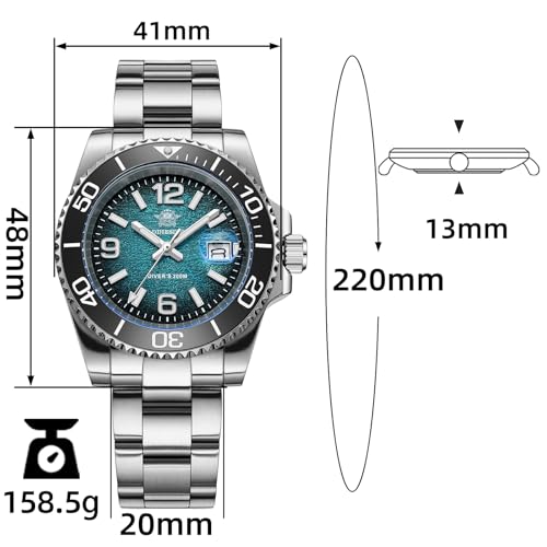 ADDIESDIVE 41 MM Dive Watches for Men Easy to Read Dial Quartz Mens Watch 200 M Waterproof BGW9 Luminous Analog Blue Gradient Military Hybrid Dial