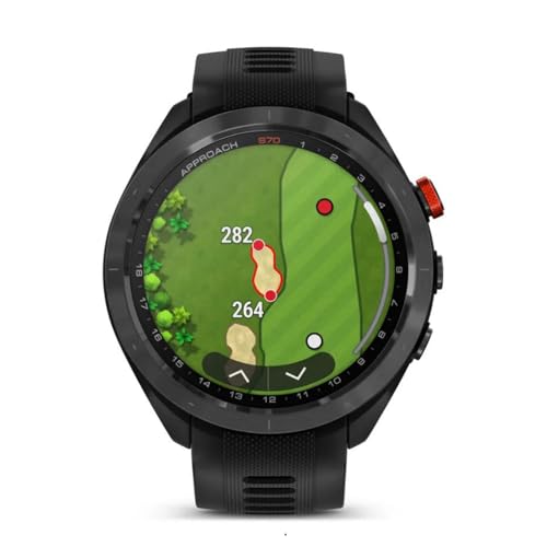 Garmin 010-02746-02 Approach S70 47 mm Premium GPS Golf Watch, Black Band Bundle with Deco Essentials Charging Dock, 3X Silicone Dust Cover and USB Type C Charging and Sync Cable