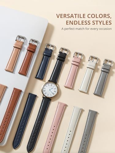 EACHE 12mm Leather Watch Bands for Women Ladies Quick Release Black Leather Watch Band Replacement Strap with Silver Buckle