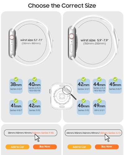TreasureMax Sport Band Compatible with Apple Watch Bands 38mm 40mm 41mm 42mm 44mm 45mm 46mm 49mm White, Soft Silicone Strap Compatible for Apple Watch Series 11 10 9 Ultra SE 8 7 6 5 4 3 Men Women