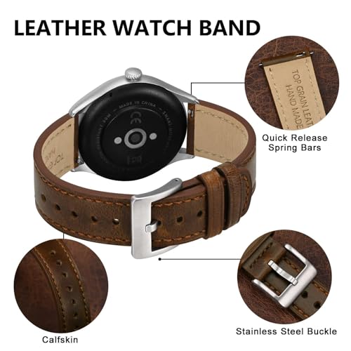 BISONSTRAP Leather Watch Straps, Classic Oil Waxed Leather, Quick Release Replacement Band for Men and Women, 20mm, Dark Brown/Silver Buckle