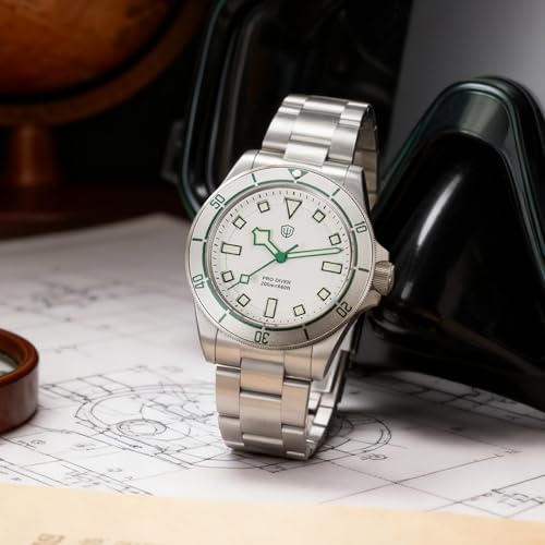 watchdives WD1969/ WD1969B Pro Dive Watches VH31 Sweep Second Quartz Watch 38mm Sapphire Crystal Luxury Wristwatch 200m Diving Watch for Men (White)