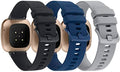 3-Pack Sport Bands Compatible with Fitbit Versa 4/Versa 3/Sense 2/Sense Band, Classic Soft Silicone Replacement Wristband Strap Accessories for Women Men(Black/Midnight Blue/Gray)