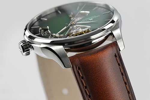 Hamilton Jazzmaster Open Heart Automatic Men's Watch, 40mm Stainless Steel Case, Swiss Made, Green Dial Analog Wrist Watch, 50m Waterproof, Sapphire Crystal, 3-Hand Movement, Cow Leather Strap
