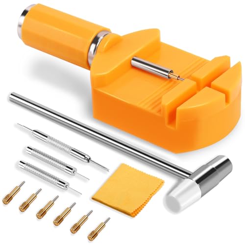HECHIO 12 Pieces Watch Link Removal Kit，Professional Watch Band Replacement Tool，1 Double Head Hammer, 6 Spare Pins，Watch Pin Remover Sizing Strap