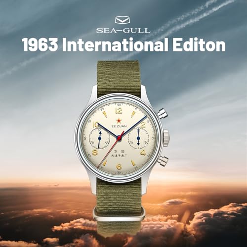 SEA-GULL Men's Mechanical Wristwatch, Seagull 1963 Aviation Chronograph Pilot Mechanical Watch, Manual Winding, GD 1963 International Edition, ST1901 (Yellow)