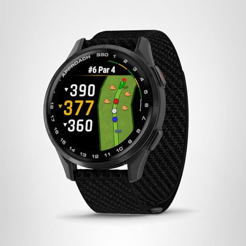 Garmin Approach® S50, Advanced Golf GPS Smartwatch, AMOLED Display, On-Course Features, Wrist-Based Heart Rate, Slate Aluminum Bezel with Black ComfortFit Nylon Band