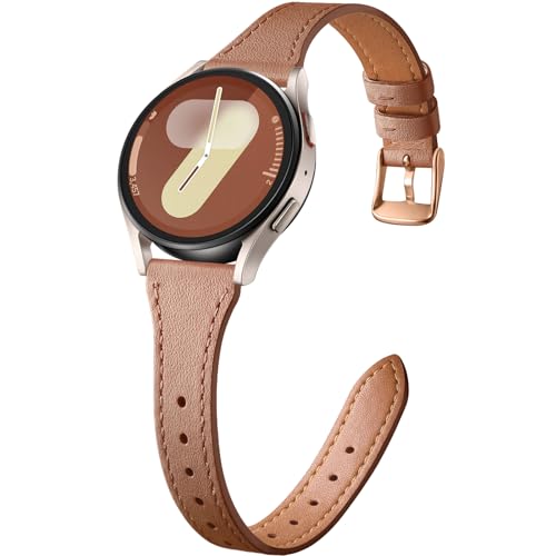 GEAK Slim Leather Band Compatible with Galaxy Watch 7 Band/6 5 4 FE 40mm 44mm/5 pro 45mm/Classic/Galaxy Active 2, 20mm Genuine Leather Strap with Quick Release Buckle for Samsung Watch Bands Women