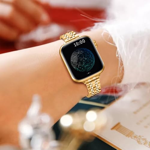 QUNDAXI Slim Watch Band Compatible with Apple Watch 41mm 45mm 42mm 44mm 40mm 38mm Metal Stainless Steel Watchband Suitable for iWatch 9/8/7/6/5/4/3/2/1/SE Series Women Luxury Strap (38mm 40mm 41mm)