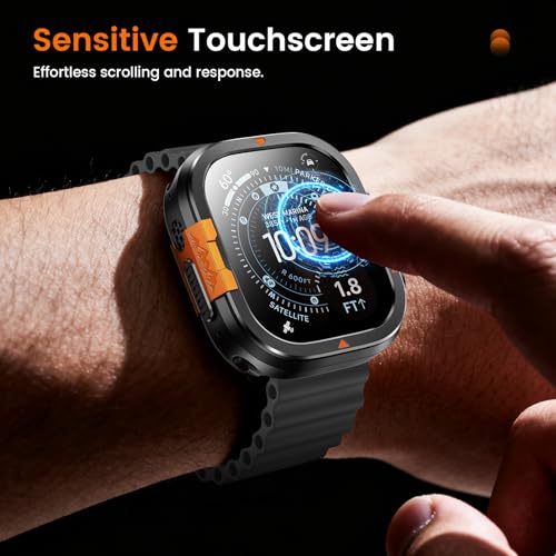 LETOID 3 in 1 Metal Case for Apple Watch Ultra 3 /Ultra 2 /Ultra Screen Protector 49mm, Stainless Steel Protective Bumper, Hard PC Back Cover and 9H Tempered Glass Film for iWatch Ultra - Black