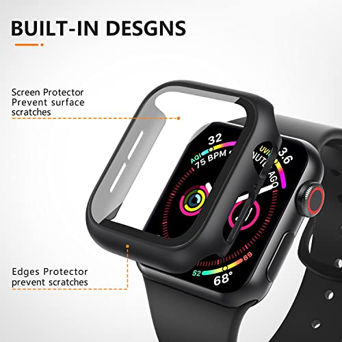Mugust 3 Pack Case for Apple Watch SE 40mm Series 6 5 4 Hard PC Case with Tempered Glass Screen Protector Waterproof Anti-Scratch Ultra-Thin Protective Cover for iWatch 40mm (Black)