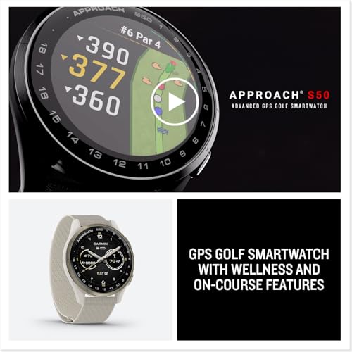 Garmin Approach® S50, Advanced Golf GPS Smartwatch, AMOLED Display, On-Course Features, Wrist-Based Heart Rate, Slate Aluminum Bezel with Black ComfortFit Nylon Band