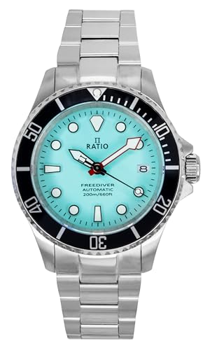 RATIO FreeDiver Sapphire Crystal Diver Watch Japanese Automatic Movement Dive Watch 200m Water Resistant Diving Watch (Ice Blue)