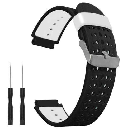 Watch Band for Garmin Approach S20/S5/S6, Forerunner 220/230/235/620/630/735XT, Soft Silicone Band Replacement Strap for Garmin Watch (Black/White)