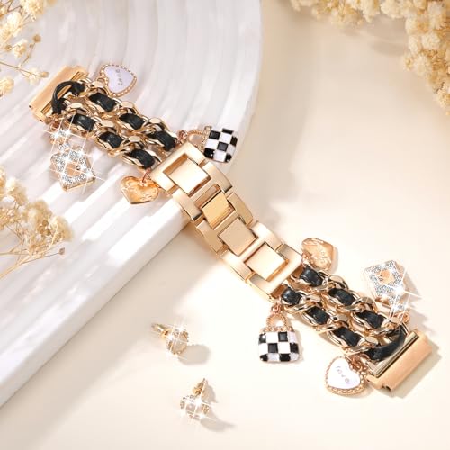 Stylish Metal Band Compatible with Samsung Galaxy Watch 7 Band/FE 6 5 4 40mm 44mm,Galaxy Active 2, 20mm Watch Strap Pretty Chain with Cute Decorative Charms Accessories for Samsung Watch Bands Women