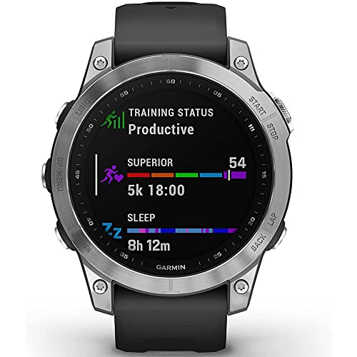 Garmin 010-02540-00 Fenix 7 Smartwatch Silver with Graphite Band Bundle with 2 YR CPS Enhanced Protection Pack (Renewed)