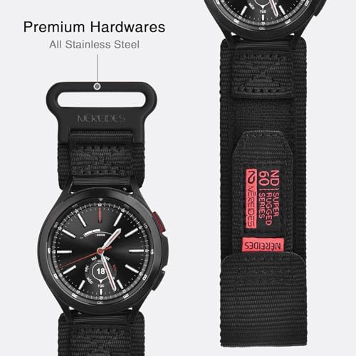 Nereides Band Compatible with Samsung Galaxy Watch 7 6 5 4 40mm 44mm/ Watch 6 4 Classic/Watch 5 Pro/Watch 3 Classic 41mm/Active 2, 20mm Nylon Replacement Sports Strap for Men Women(Black,L)