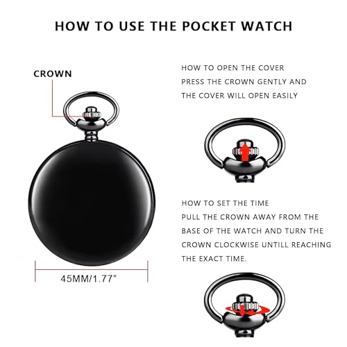 LYMFHCH Smooth Vintage Pocket Watch with Chain, Arabic Numerals Scale Mens Watch Christmas Graduation Birthday Gifts Fathers Day