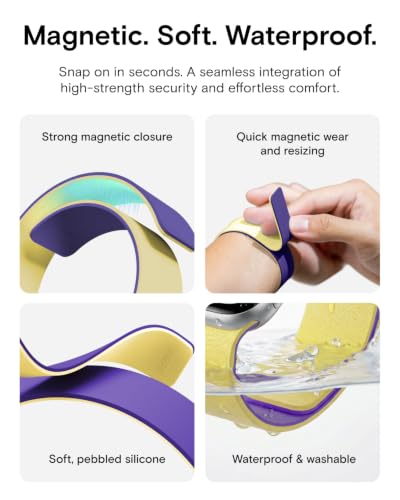 MOFT Snap Duo Watch Bands Compatible with Apple Watch,Magnetic Wear,Duo-Color&Soft Silicone,iWatch Bands for Ultra 3/2/1,Series 11/10/9/8/7/SE/6/5/4/3/2/1,42/44/45/46/49mm,Strike YellowxPoise Purple
