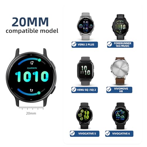 GEAK 20mm Quick Release Compatible with Garmin Vivoactive 6/5/3 Watch Band/Venu/Venu SQ, 20mm Adjustable Silicone Sports Strap Replacement Band for Forerunner 245/245 Music/645/645 Music Men Women