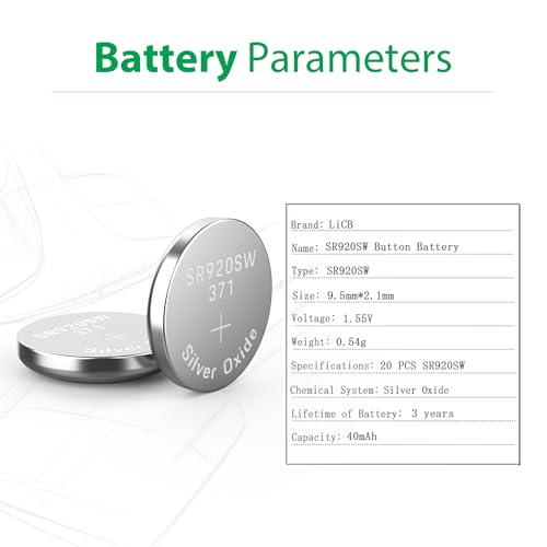 LiCB 20 Pack SR920SW 371 370 AG6 Battery 1.5V Button Cell Watch Batteries