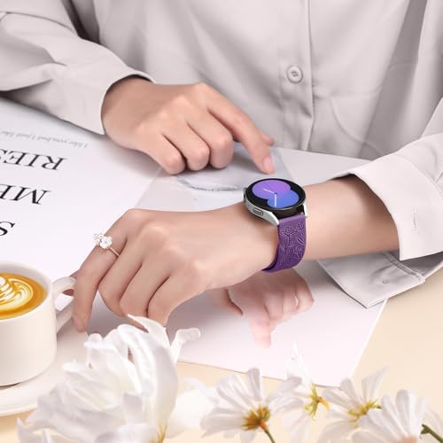 SNBLK Floral Engraved Bands Compatible with Samsung Galaxy Watch Band 7 6 5 4 Active 2 40mm 44mm/5 Pro/Watch 3, 6 Pack 20mm Flower Soft Silicone Replacement Strap for Samsung Watch 7 Bands for Women