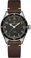 Hamilton Khaki Aviation Automatic Men's Watch, 38mm Stainless Steel Case, Swiss Made, Black Dial Analog Wrist Watch for Men, 100m Waterproof, Sapphire Crystal, 3-Hand Movement, Cow Leather Strap