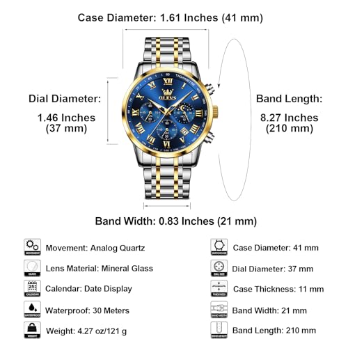 OLEVS Men's Two Tone Blue Dial Chronograph Watch