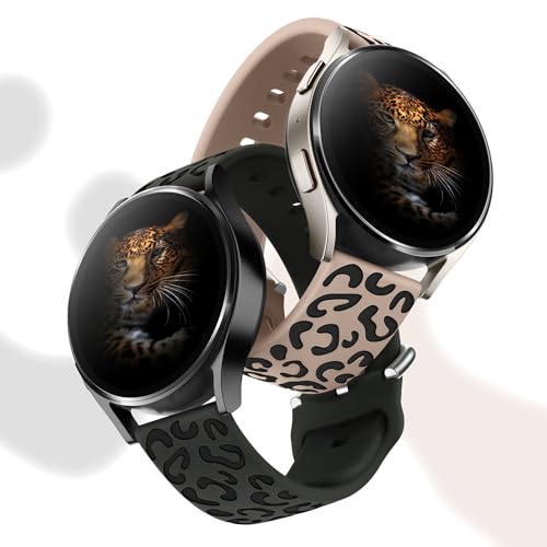 Knossen Leopard Engraved Band Compatible for Samsung Galaxy Watch 7, FE, 6, 5, 4 40mm 44mm, Soft Silicone Replacement Wristband for Galaxy Watch 6 Classic, 4 Classic, 5 Pro, 2-PACK