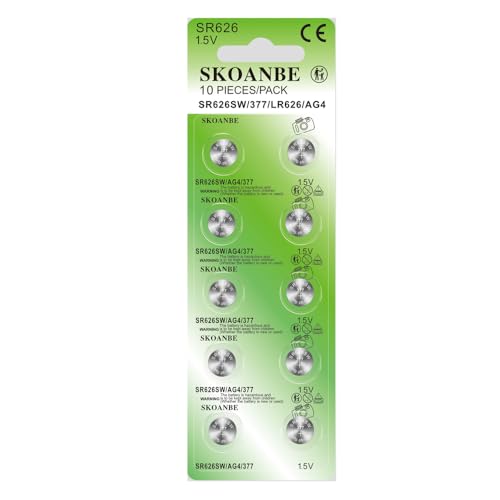 SKOANBE 10Pack SR626SW 377 LR626 AG4 1.5V Watch Battery