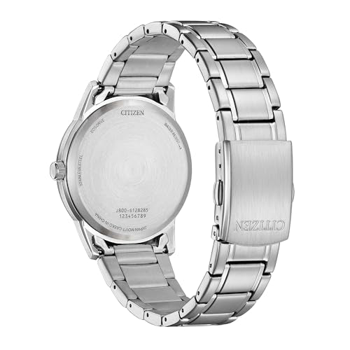 CITIZEN Men's Eco-Drive Dress Classic Watch, Silver-Tone Stainless Steel Bracelet, Ivory Dial, 3 Hand, Day/Date (Model: AW0100-86B)