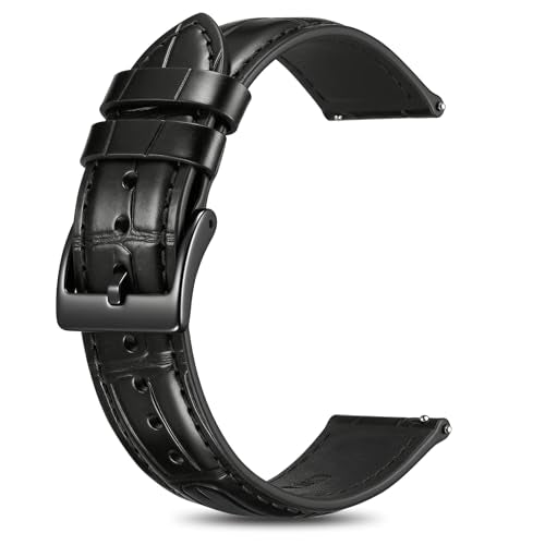 Korwuira 22mm Premium Leather Watch Band for Men, Alligator-Embossed, Black